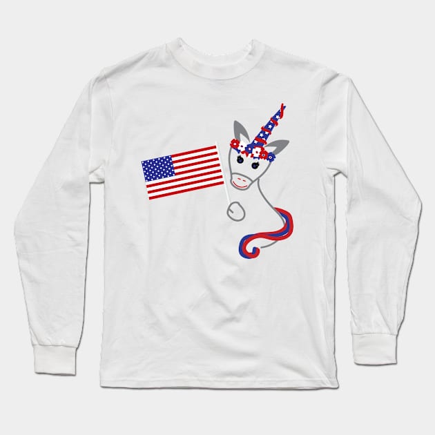 4th of July Unicorn and Usa flag Long Sleeve T-Shirt by sigdesign